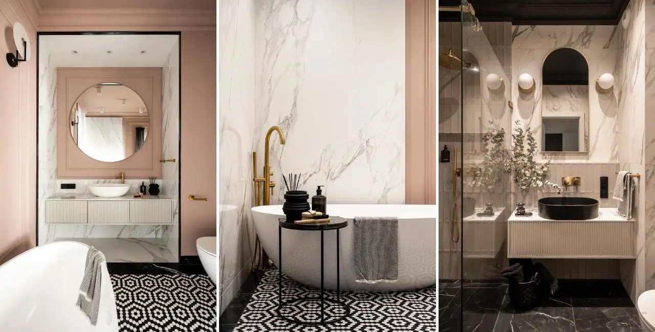 Róż w łazience, łazienka w stylu modern classic